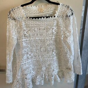 Adiva all lace pull on full length top, long sleeve, Sz M, white, feminine